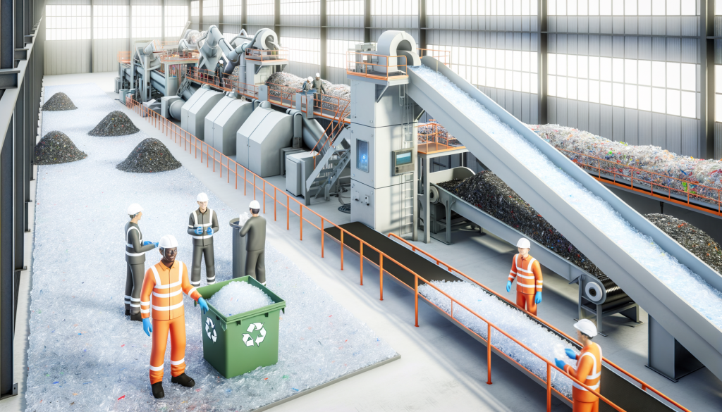 : Industrial process of plastic recycling at Reciclados La Red by Veolia.