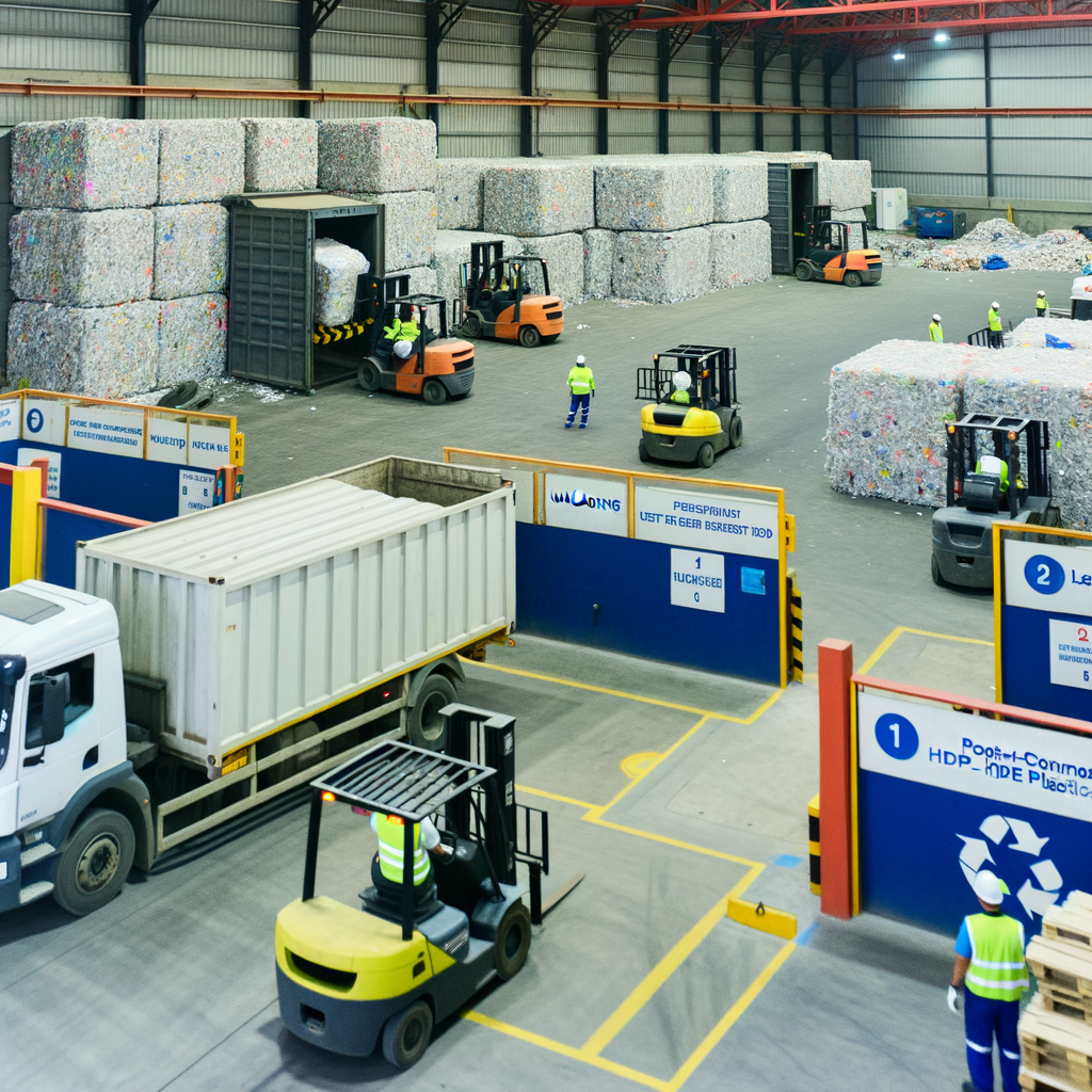 Balas de plástico PEAD post-consumo listas para iniciar el proceso de reciclaje en Reciclados La Red